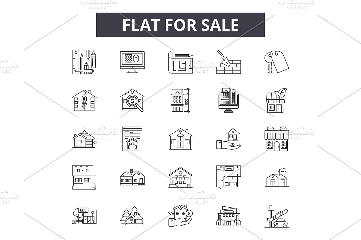 House for sale line icons for web in Illustrations - product preview 8