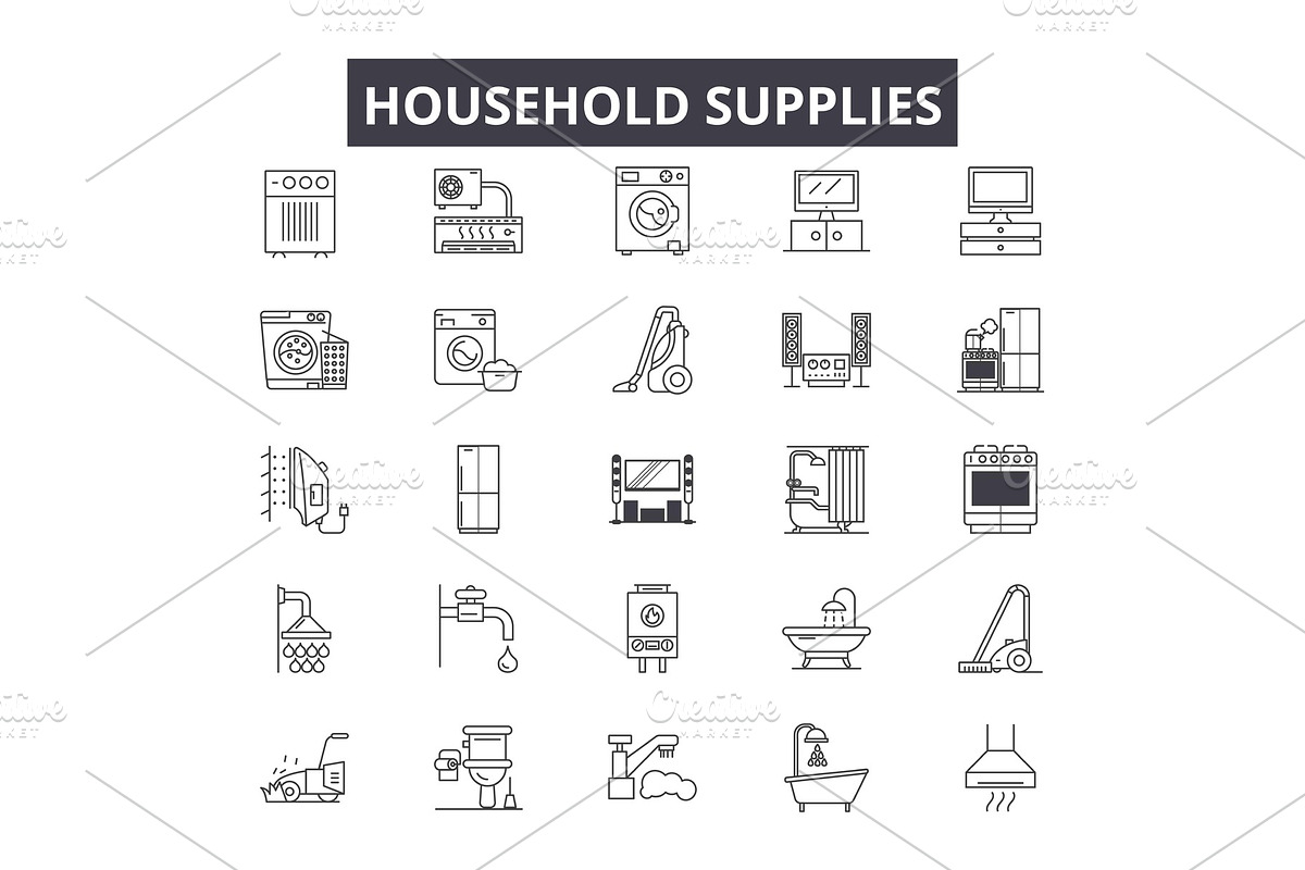 Household supplies line icons for in Objects - product preview 8