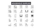 Household supplies line icons for