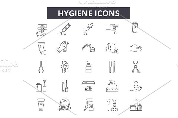 Hygiene line icons for web and