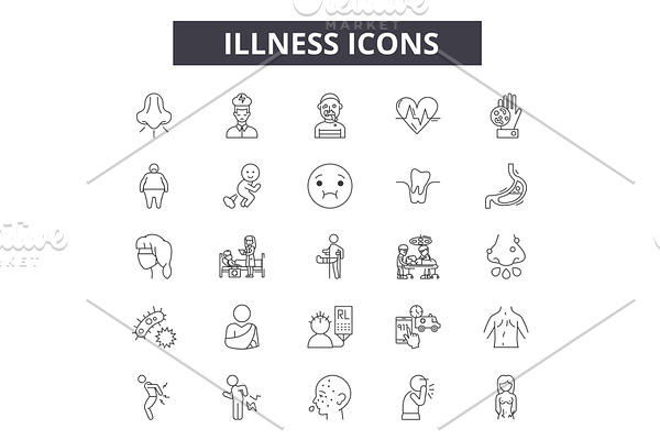 Illness line icons for web and