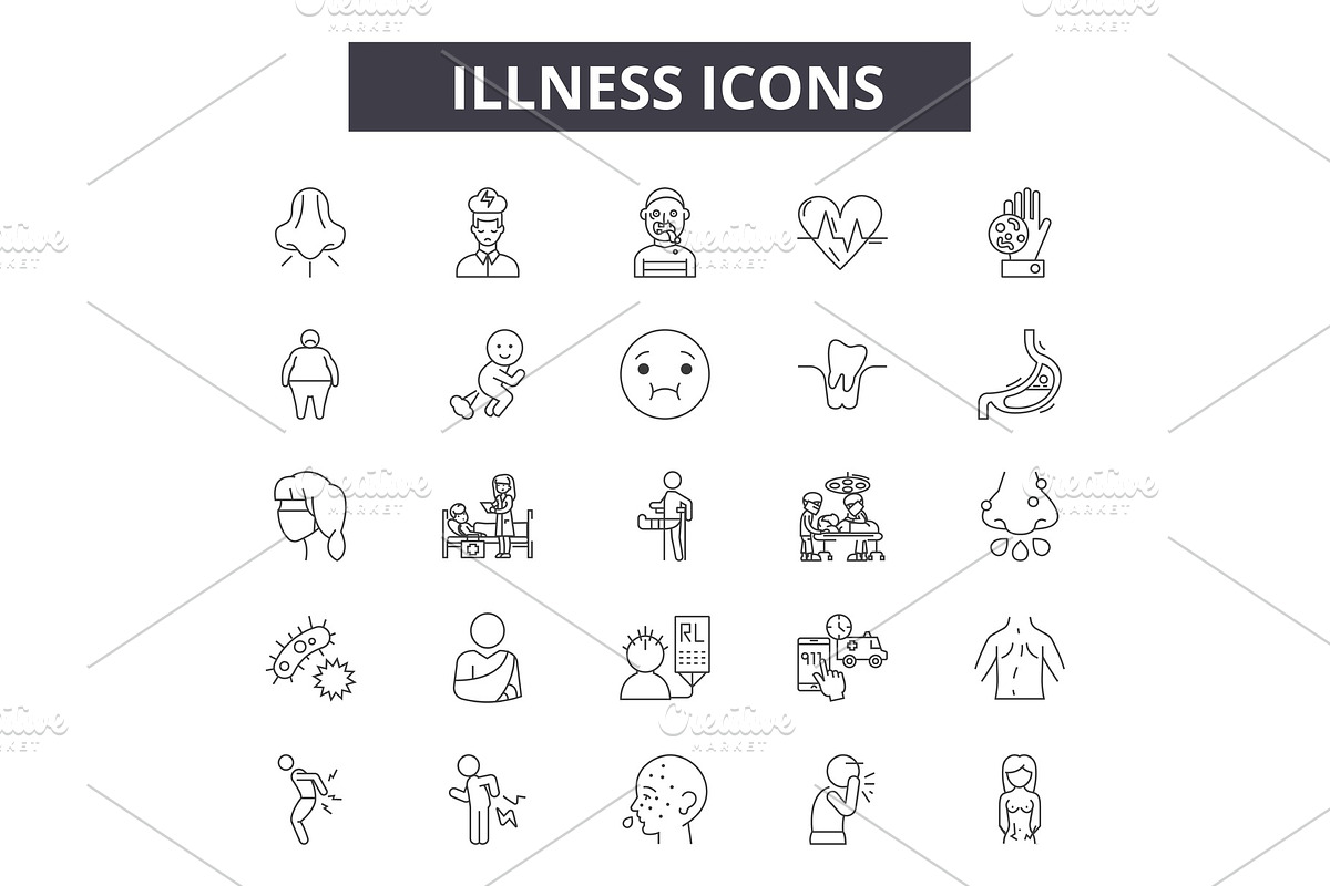 Illness line icons for web and in Objects - product preview 8
