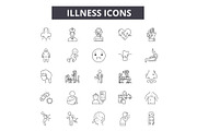 Illness line icons for web and