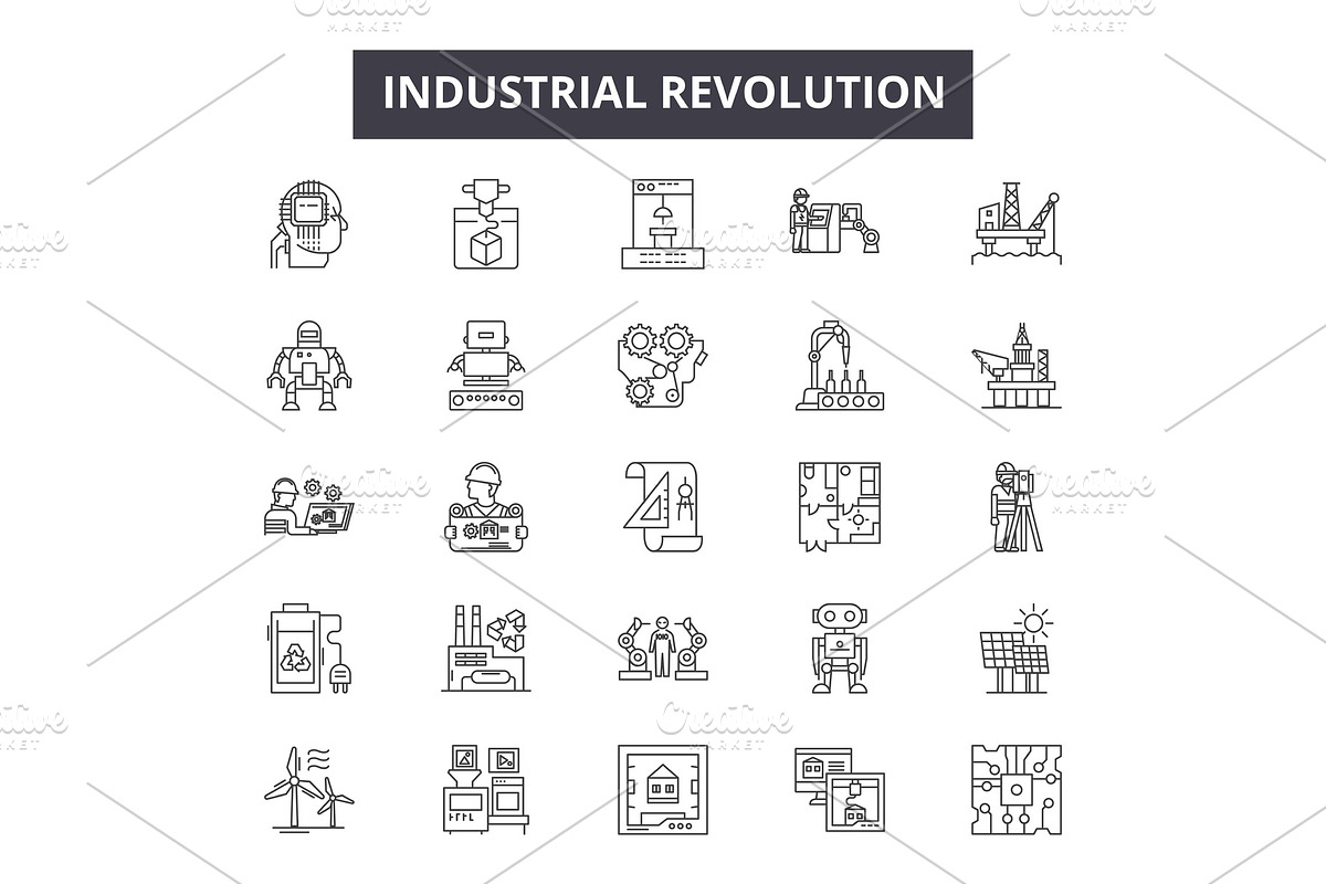Industrial revolution line icons for in Illustrations - product preview 8