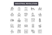 Industrial revolution line icons for