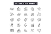 International finance line icons for
