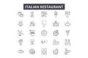 Italian restaurant line icons for