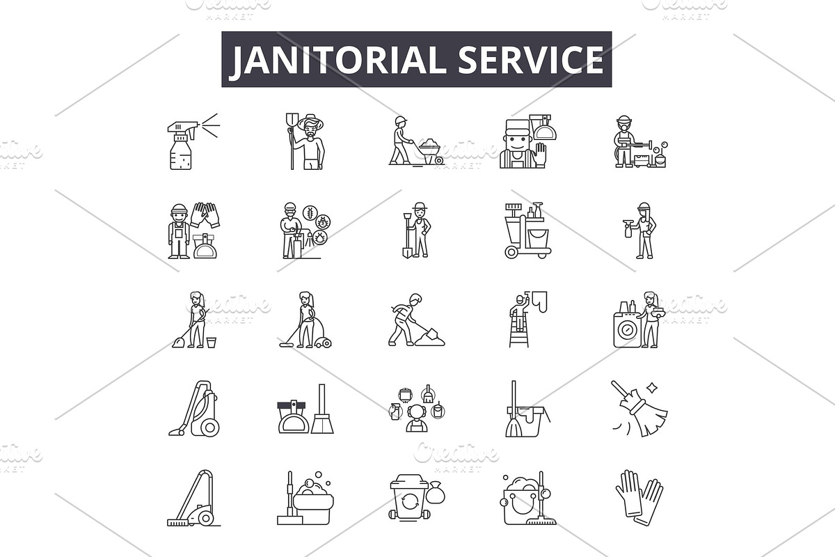 Janitorial service line icons for in Illustrations - product preview 8