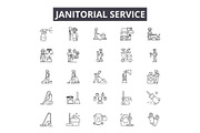 Janitorial service line icons for