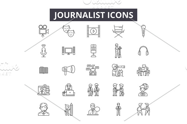 Journalist line icons for web and
