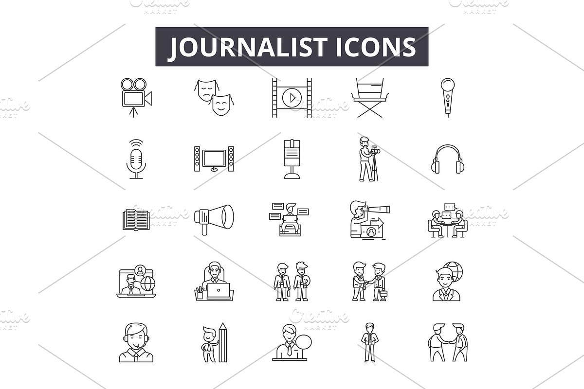 Journalist line icons for web and in Illustrations - product preview 8