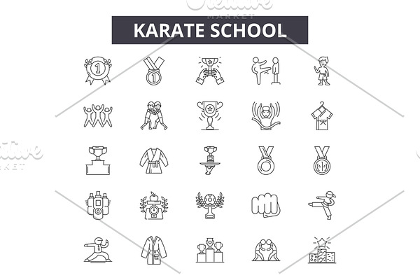Karate school line icons for web and