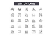 Laptop line icons for web and mobile