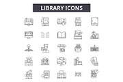 Library line icons for web and