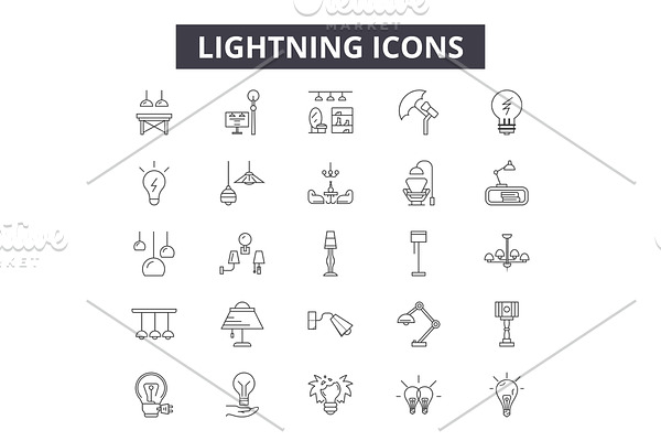 Lightning line icons for web and