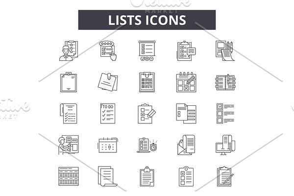 Lists line icons for web and mobile
