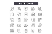 Lists line icons for web and mobile