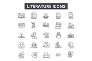 Literature line icons for web and