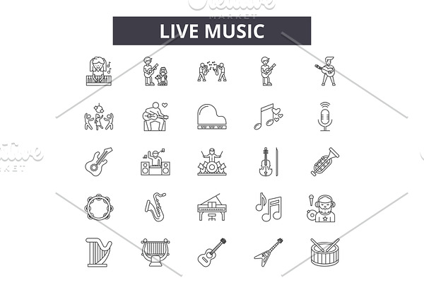 Live music line icons for web and