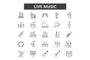 Live music line icons for web and