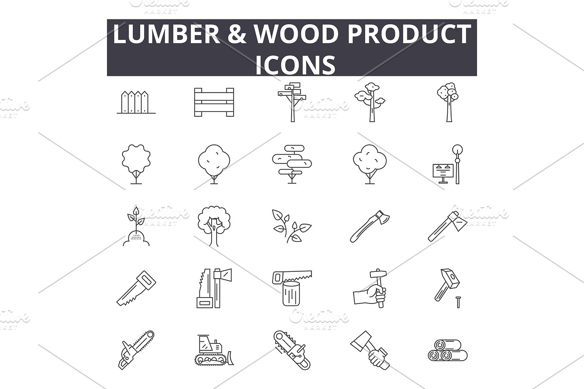 Lumber & wood production line icons in Illustrations - product preview 8