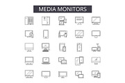 Media monitors line icons for web