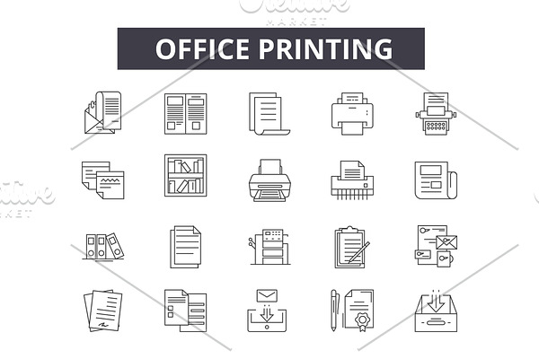 Office printing line icons for web