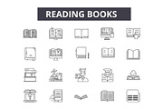 Reading books line icons for web and