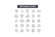Settings line icons for web and