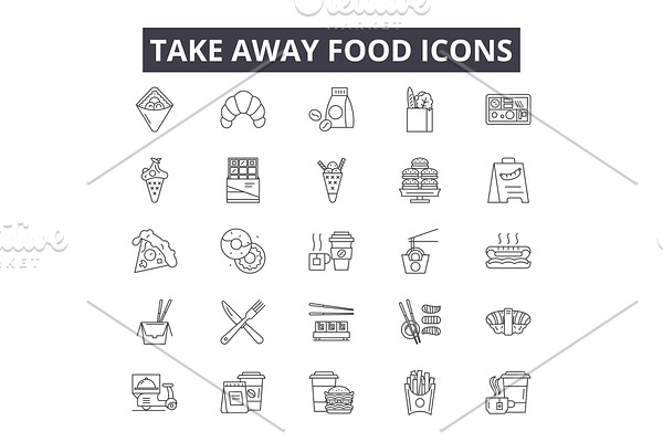 Take away food line icons for web