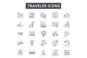 Traveler line icons for web and