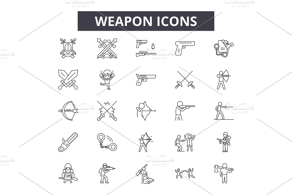 Weapon line icons for web and mobile in Objects - product preview 8