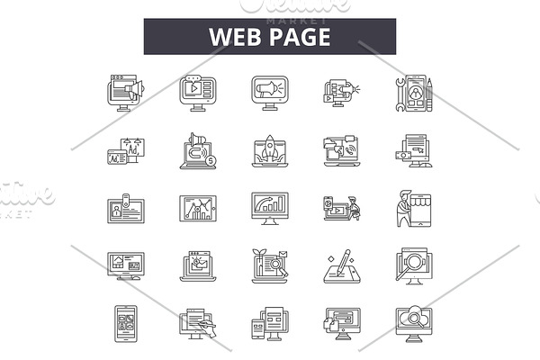 Web page line icons for web and