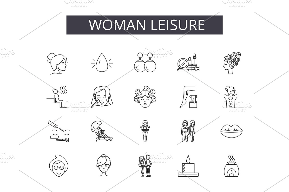 Woman leisure line icons for web and in Illustrations - product preview 8