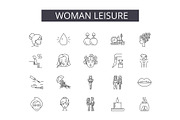 Woman leisure line icons for web and
