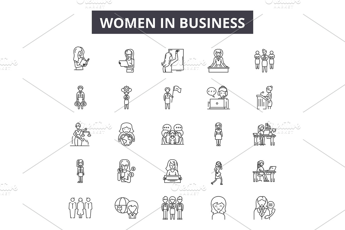 Women in business line icons for web in Illustrations - product preview 8