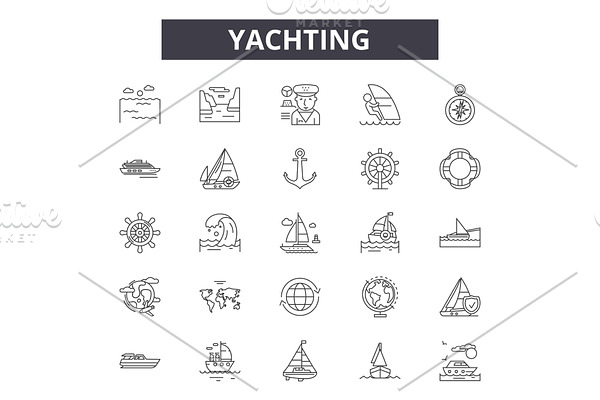 Yachting line icons for web and