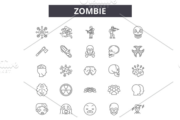 Zombie line icons for web and mobile