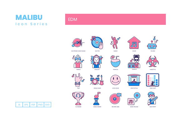 70 EDM Icons | Malibu Series in Video Game Icons - product preview 4