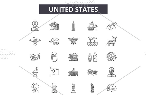 United states line icons for web and