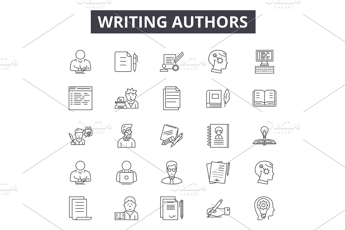 Writing authors line icons for web in Illustrations - product preview 8
