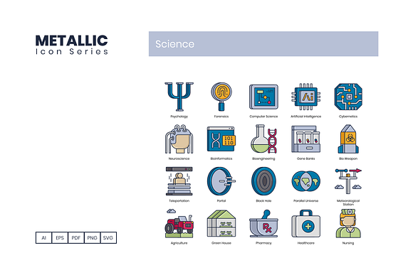 55 Science Icons | Metallic Series in Military Icons - product preview 1