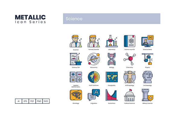 55 Science Icons | Metallic Series in Military Icons - product preview 2