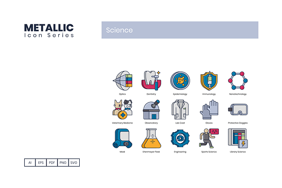 55 Science Icons | Metallic Series in Military Icons - product preview 3
