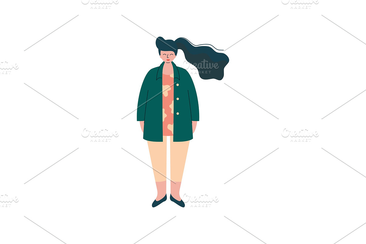 Brunette Curvy Girl in Fashion in Illustrations - product preview 8