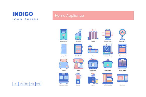 80 Home Appliance Icons | Indigo in Washing Icons - product preview 1