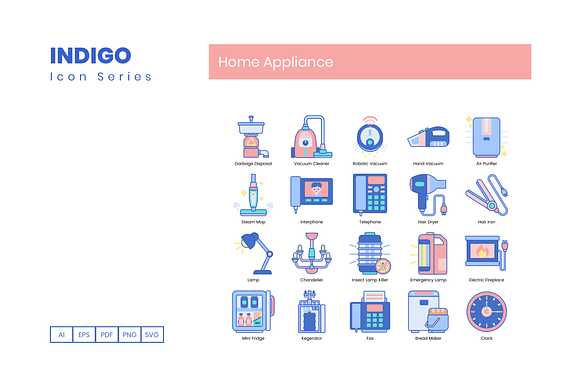80 Home Appliance Icons | Indigo in Washing Icons - product preview 2