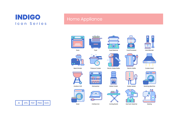 80 Home Appliance Icons | Indigo in Washing Icons - product preview 3
