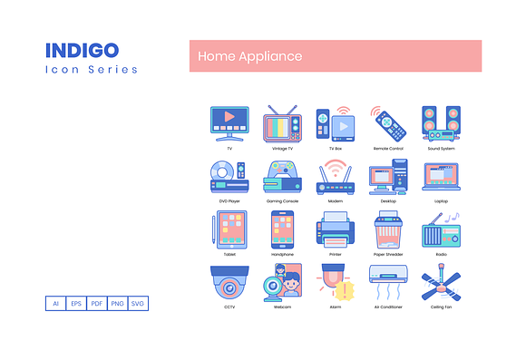 80 Home Appliance Icons | Indigo in Washing Icons - product preview 4