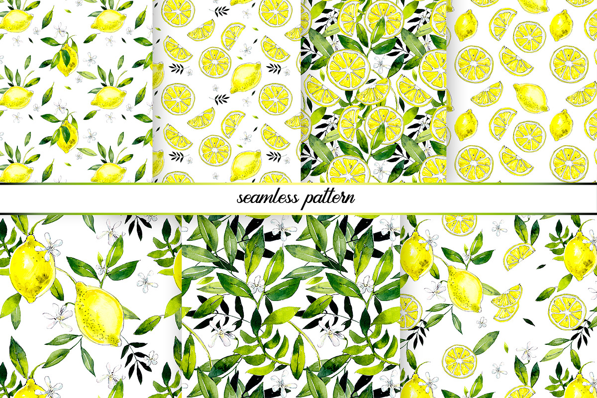 Watercolor pattern. Lemons in Illustrations - product preview 8